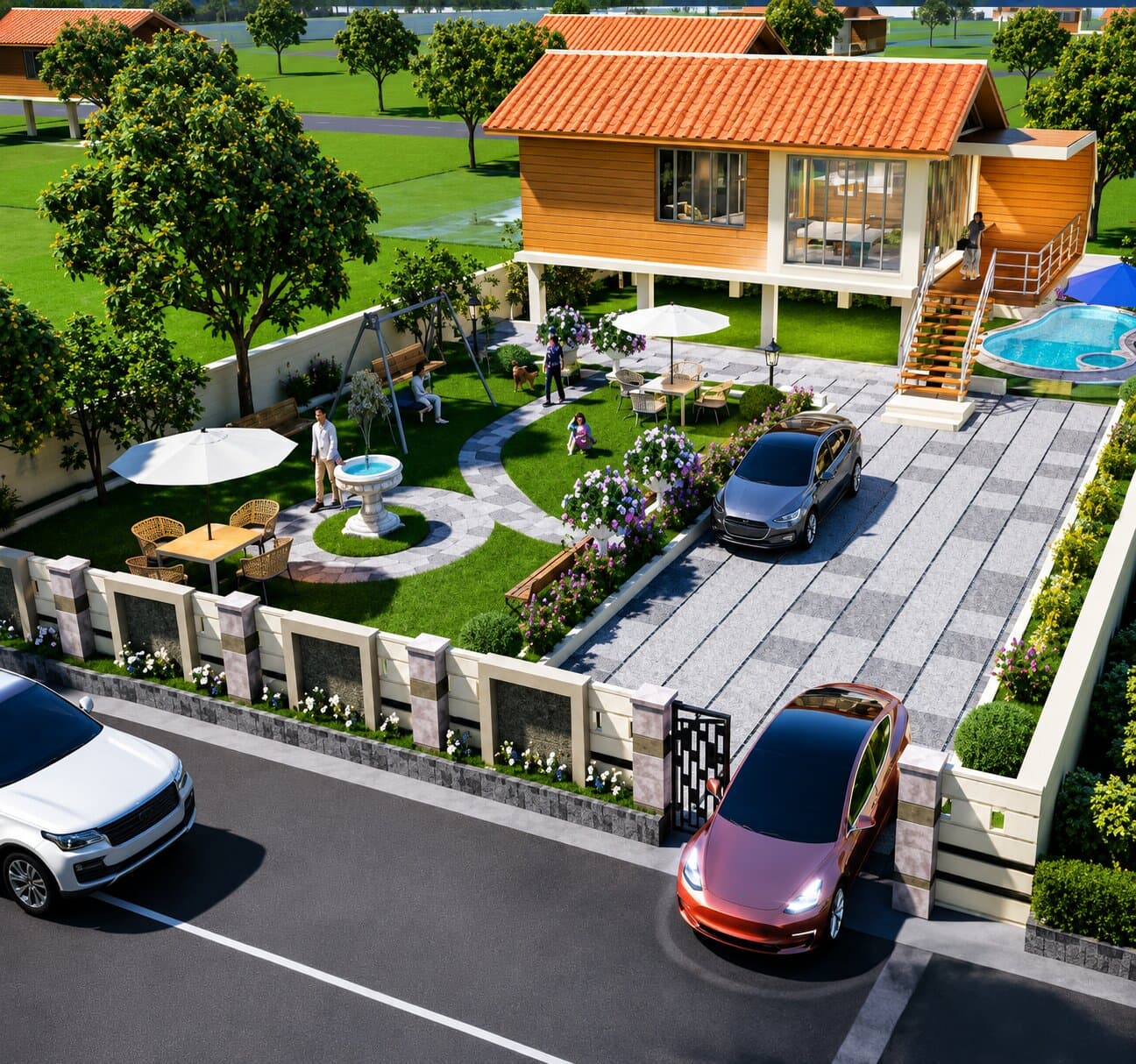 Rendered guest house and villa at Oka Resorts