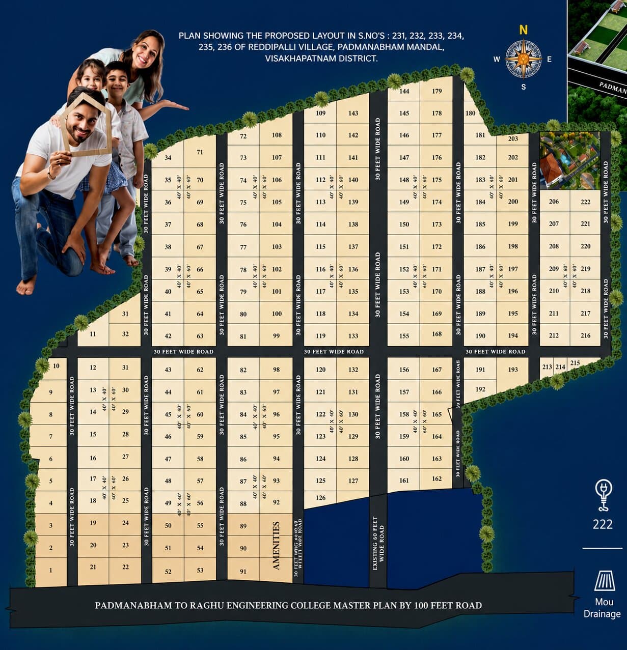 Detailed plot layout drawing of Oka Resorts, Reddipalli