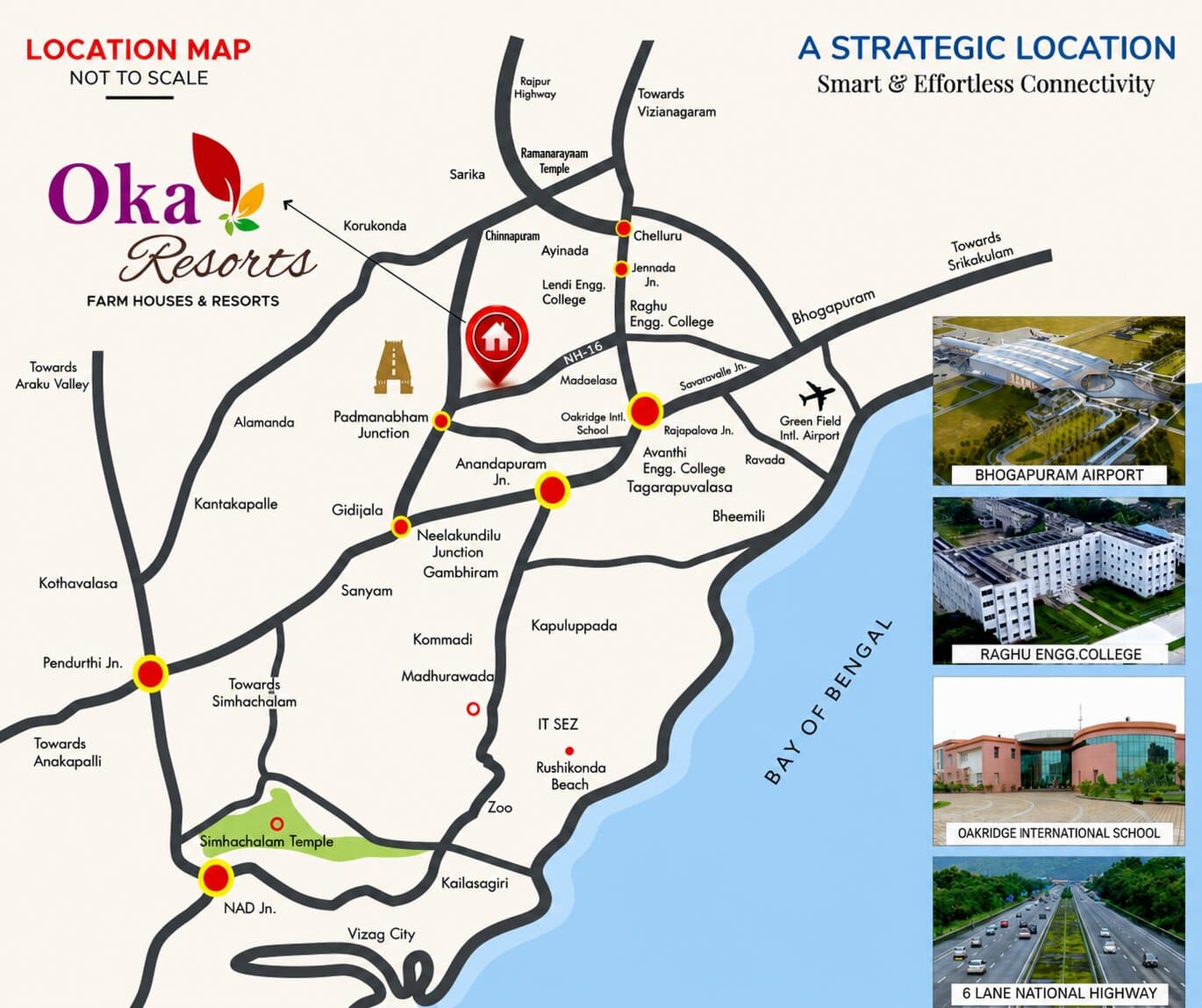 Location map showing Oka Resorts and surrounding landmarks near Padmanabham, Visakhapatnam